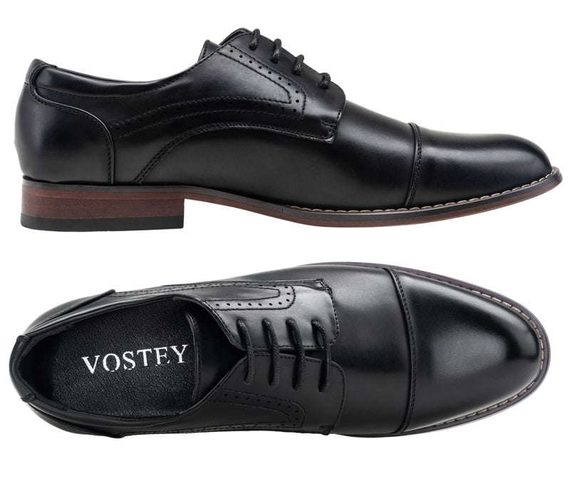 Vostey Men's Dress Shoes Black Classic Cap Toe Brogue Men Oxfords (BMY636 Black Size 13) - Image 1